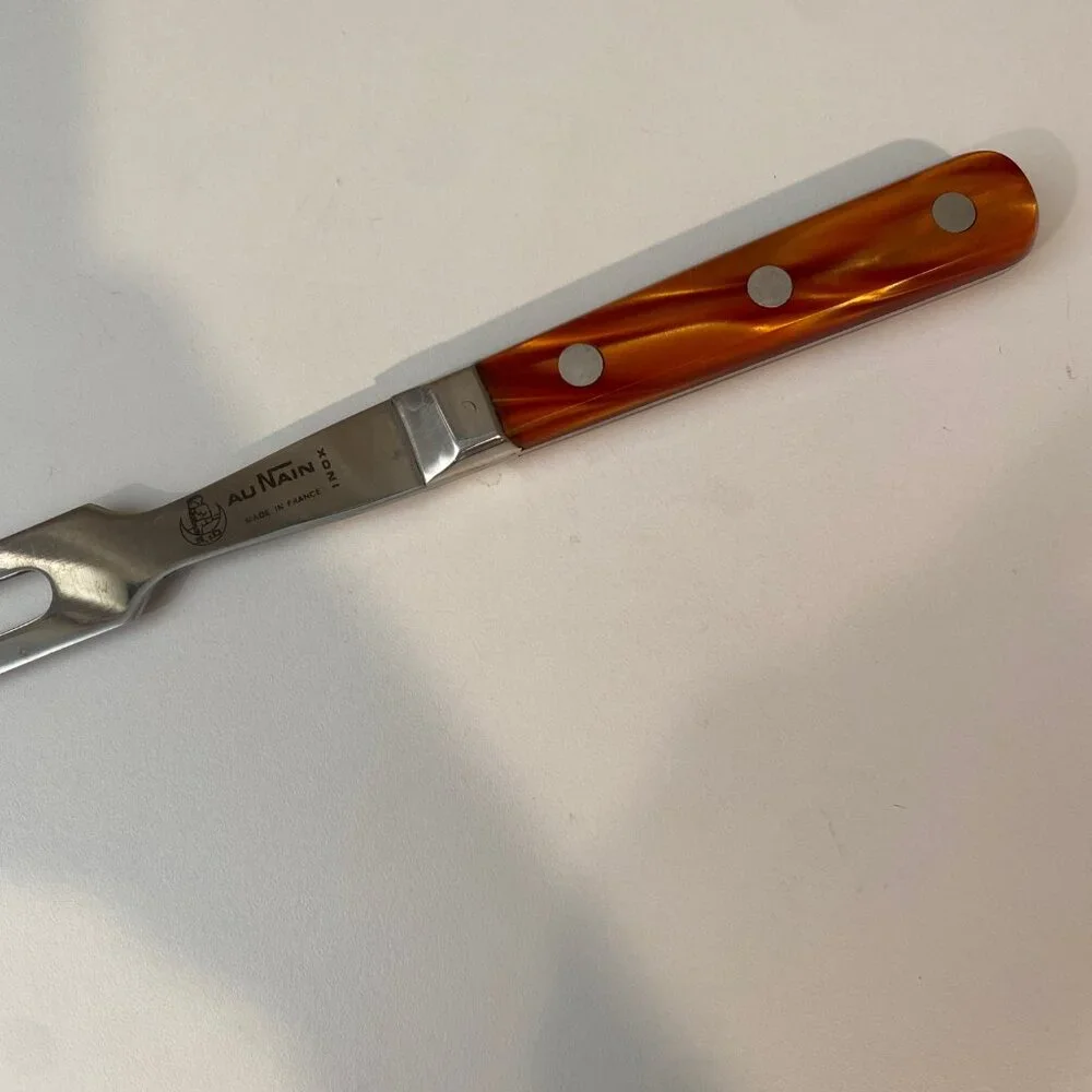 Vintage Au Nain Carving Fork France Stainless Steel Faux Tortoise‎ Handle